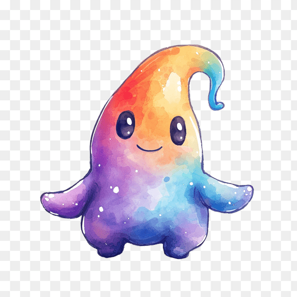 Rainbow Watercolor Cute Monster Clipart