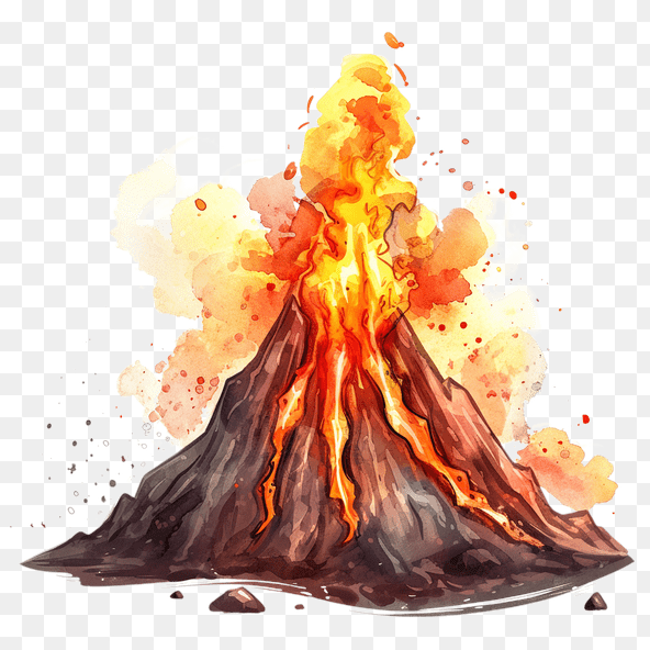 Volcano Eruption Watercolor Clipart