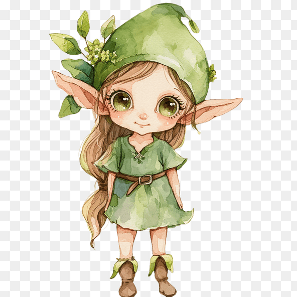 cute elf girl watercolor clipart
