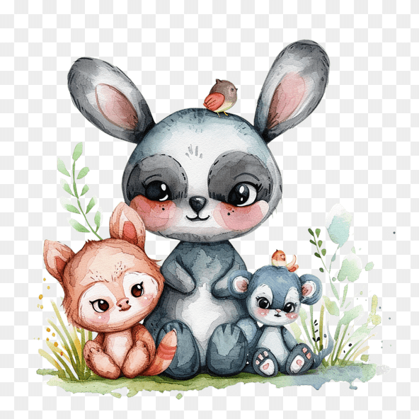 Cute Watercolor Animal Friends Clipart