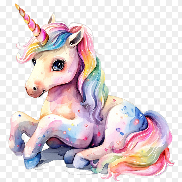 Rainbow Unicorn Watercolor Clipart