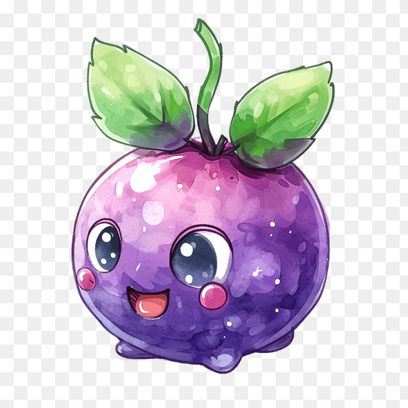 Cute purple fruit with leaves clipart