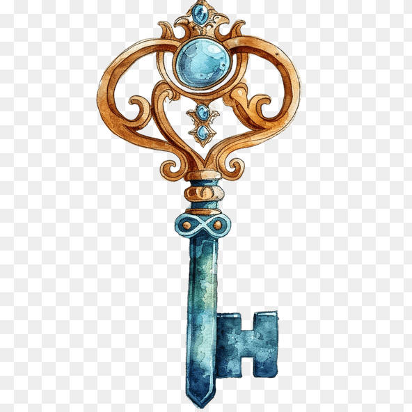 turquoise and gold vintage key clipart