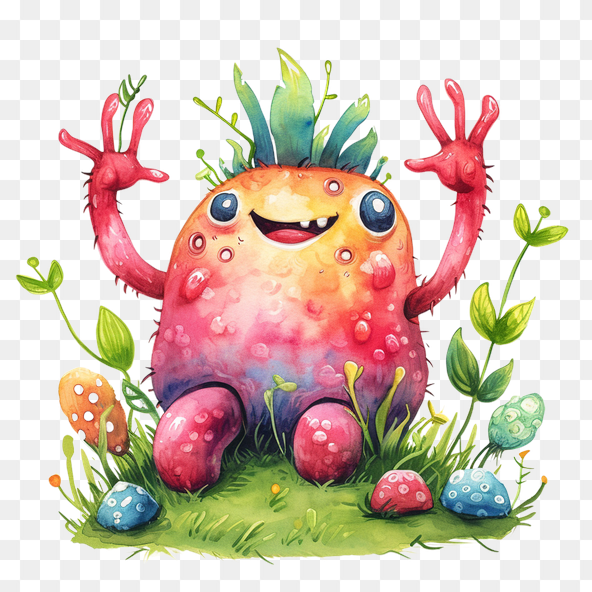 Pink Happy Grass Monster clipart