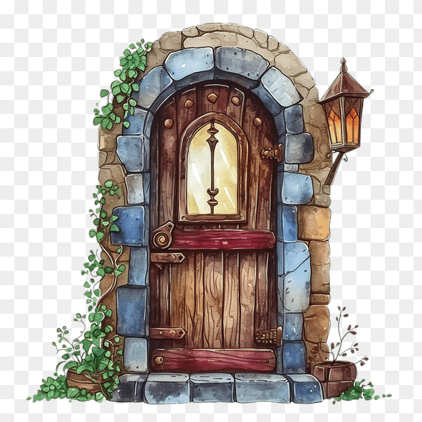 Stone Archway Wooden Door Clipart