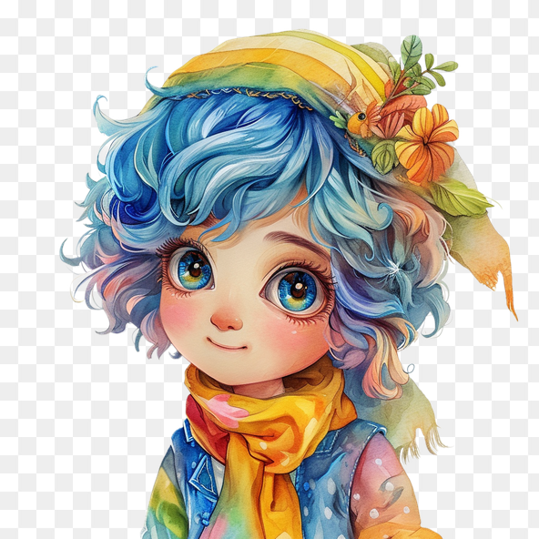 cartoon girl with blue hair clipart