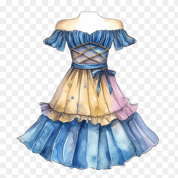 Blue Watercolor Off The Shoulder Dress Clipart