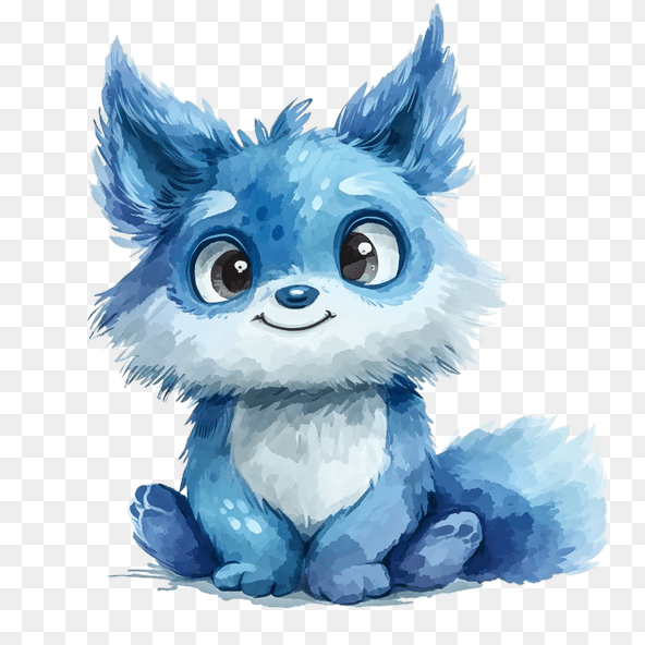 Cute Blue Watercolor Fox Clipart