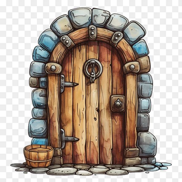 Stone Arch Wooden Door Clipart