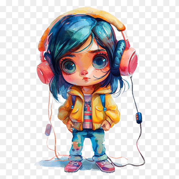 Cute Girl Listening to Music Clipart