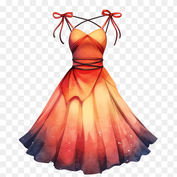 red and orange watercolor dress clipart