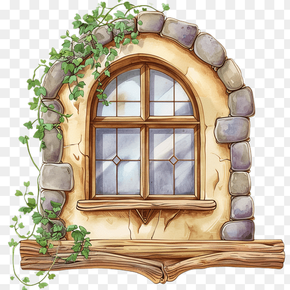 Stone Arch Window With Ivy Clipart