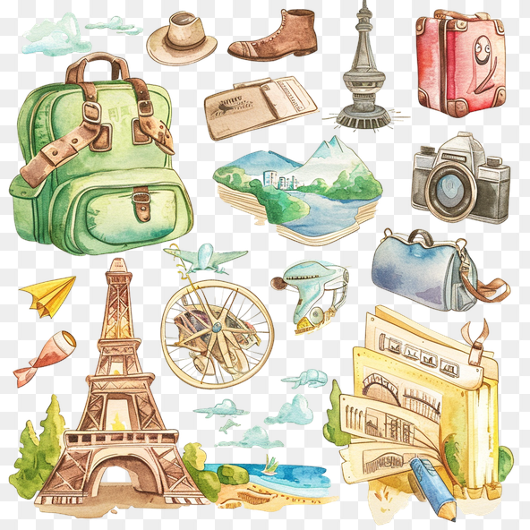 Travel Watercolor Clipart Set