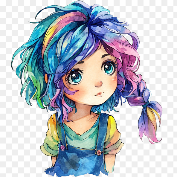 Cute Anime Girl Watercolor Clipart