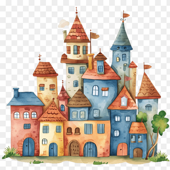 Cartoon Watercolor Town Clipart
