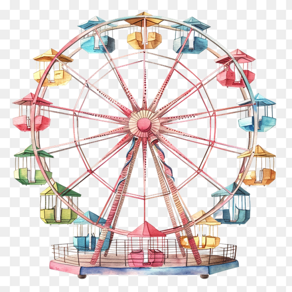 Vintage Watercolor Ferris Wheel Clipart