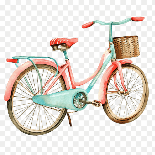 Vintage Pink Watercolor Bicycle Clipart