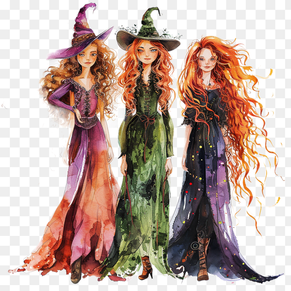 Three Witches Watercolor Clipart