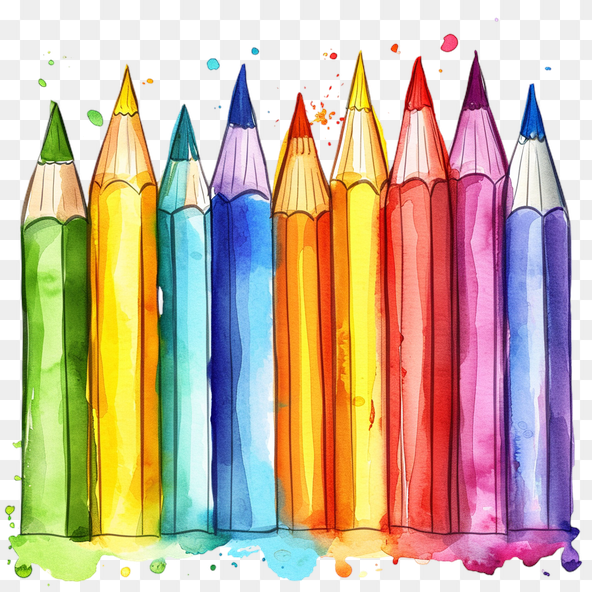 Watercolor Rainbow Colored Pencils Clipart