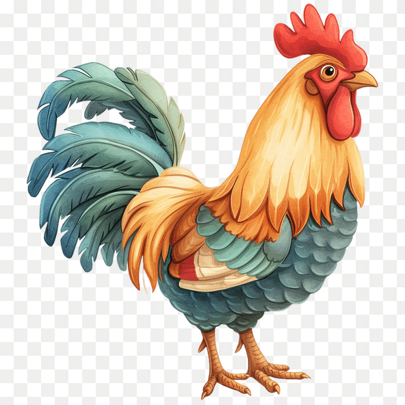 Watercolor Rooster Illustration Clipart