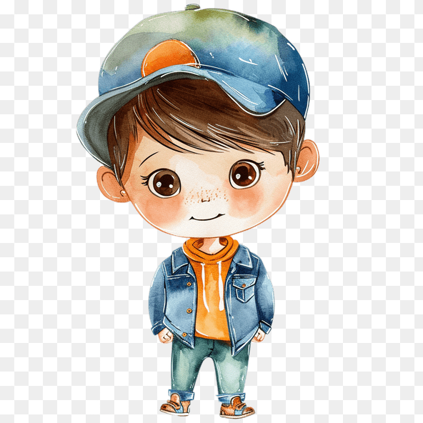 Cute Cartoon Boy Clipart Watercolor Illustration