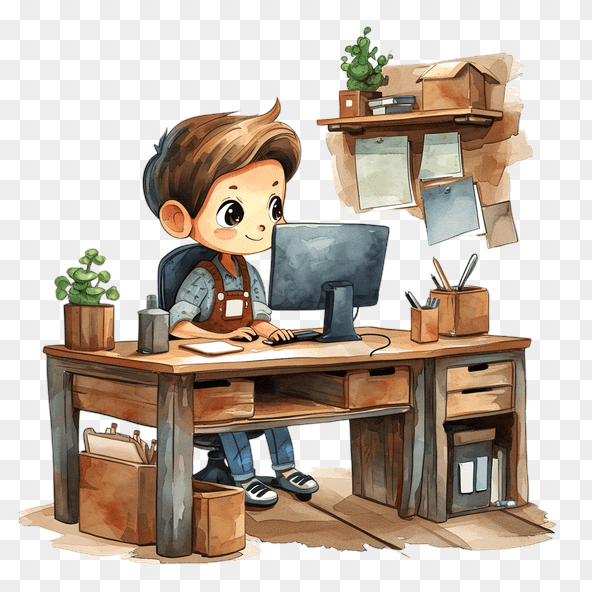Cute Boy Working on Computer Clipart