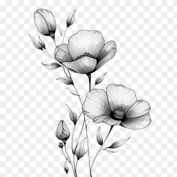 Elegant Monochrome Poppy Floral Clipart