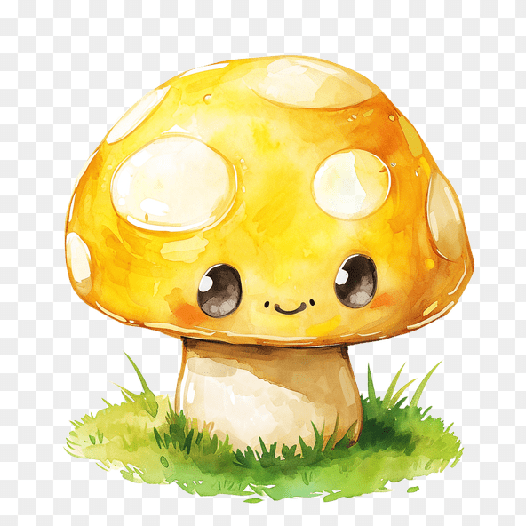 Cute Yellow Mushroom Watercolor Clipart