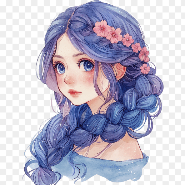 purple hair anime girl clipart