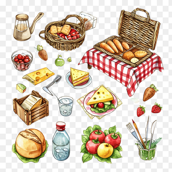 Watercolor Picnic Basket Clipart