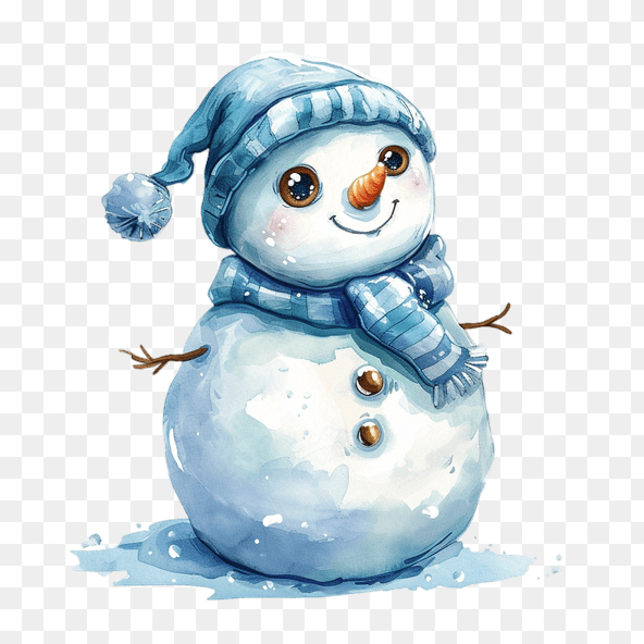 Cute snowman in blue hat and scarf clipart