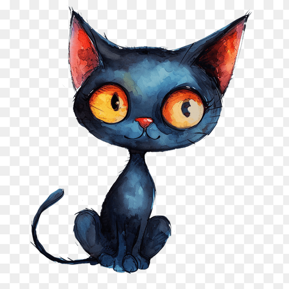 Cute Black Cat Watercolor Clipart
