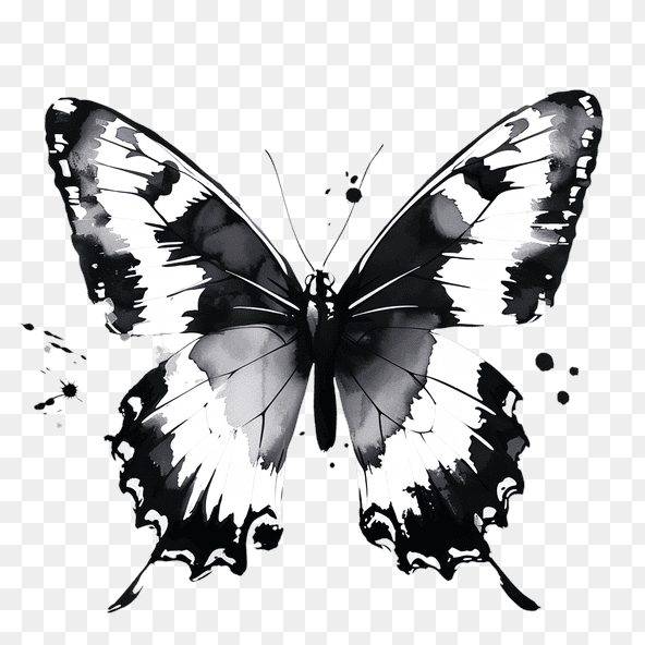 Black And White Watercolor Butterfly Clipart