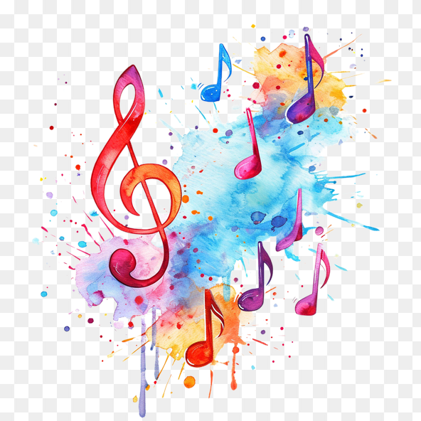 Colorful watercolor background with music notes