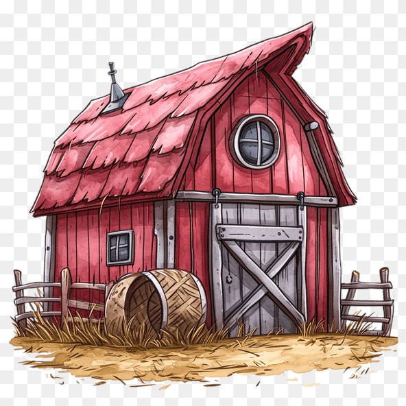 Red Barn Watercolor Clipart