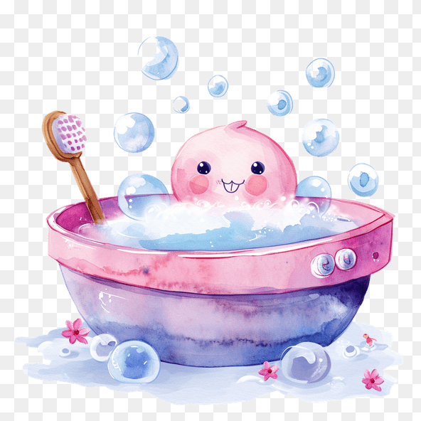pink octopus taking a bubble bath