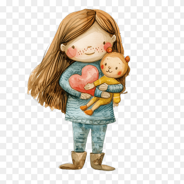 Cute Girl Holding Stuffed Animal Clipart