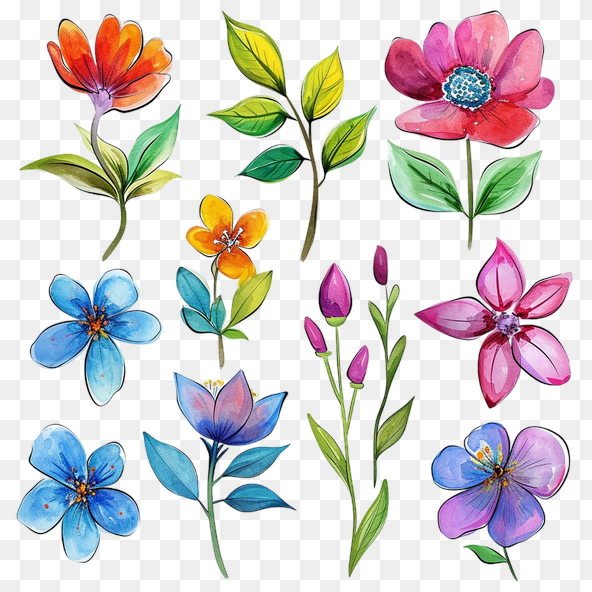 Colorful watercolor flowers clipart