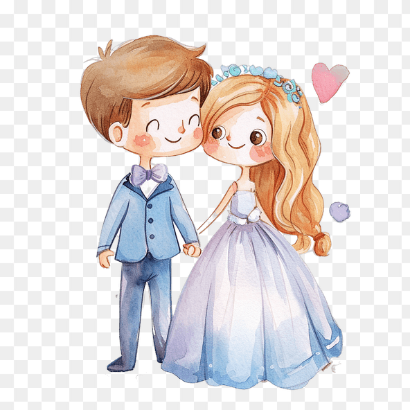 Cute cartoon couple in wedding outfits clipart
