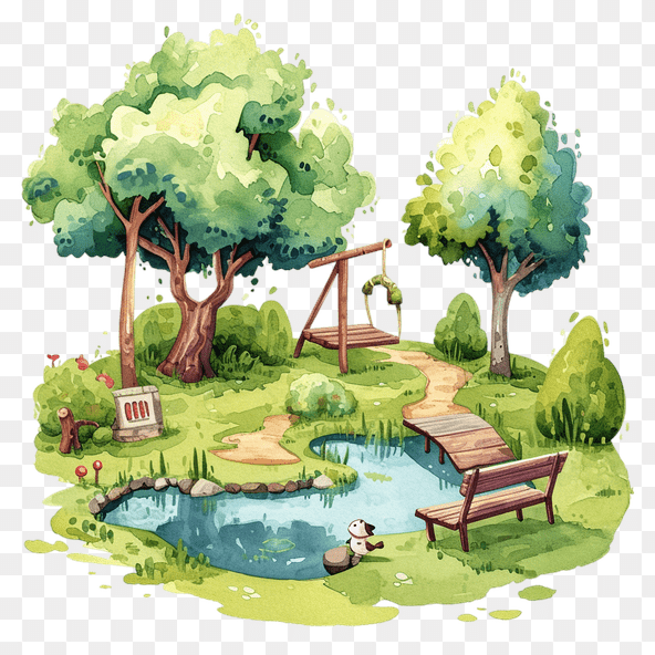 Watercolor Park With Bench Clipart