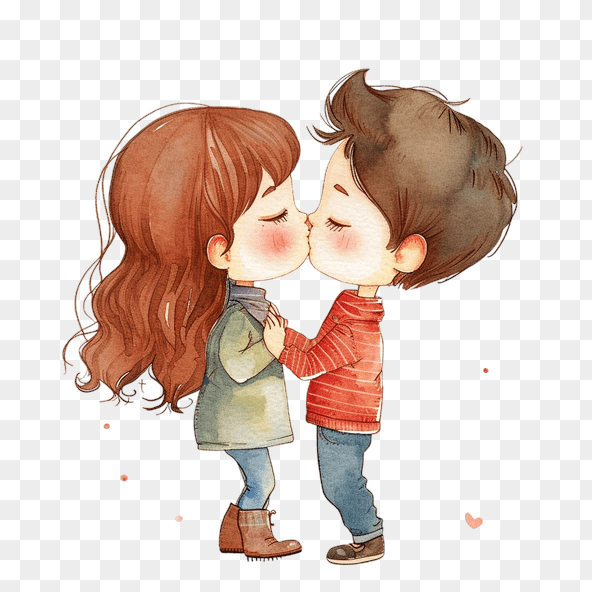 Cute Couple Watercolor Kiss Clipart