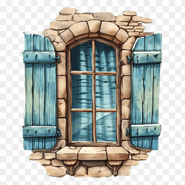 Stone Wall Window with Shutters Clipart