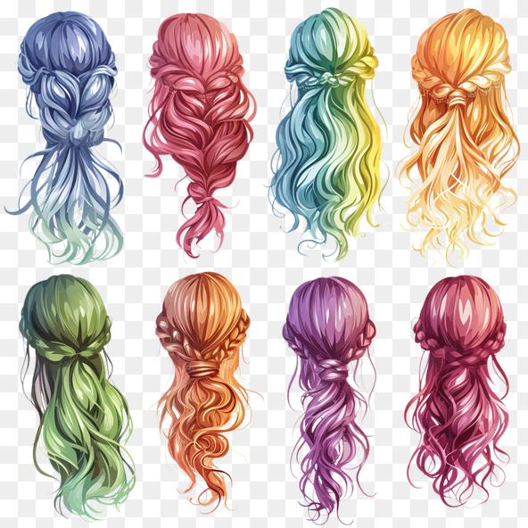 Colorful Braided Hairstyles Back View Clipart