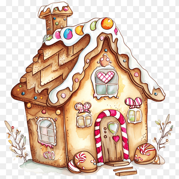 Watercolor Gingerbread House Clipart