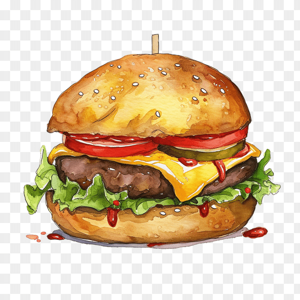 Watercolor Hand Painted Burger Clipart