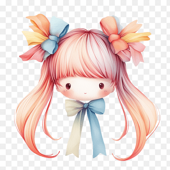 cute girl with ribbon clipart