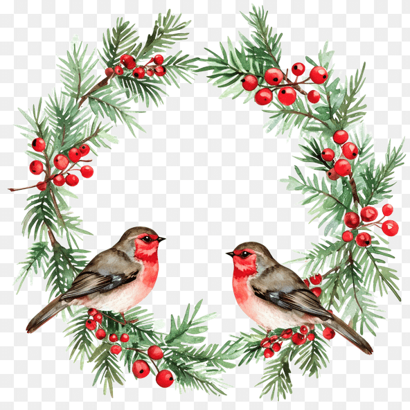 Christmas Wreath with Birds Clipart