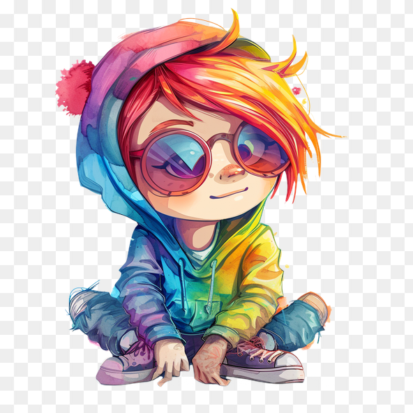 Cool Girl Rainbow Hoodie Clipart