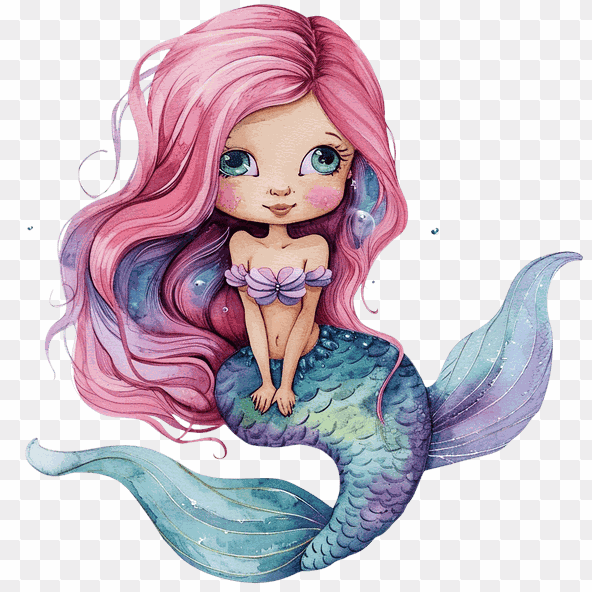 Watercolor Cute Mermaid Clipart