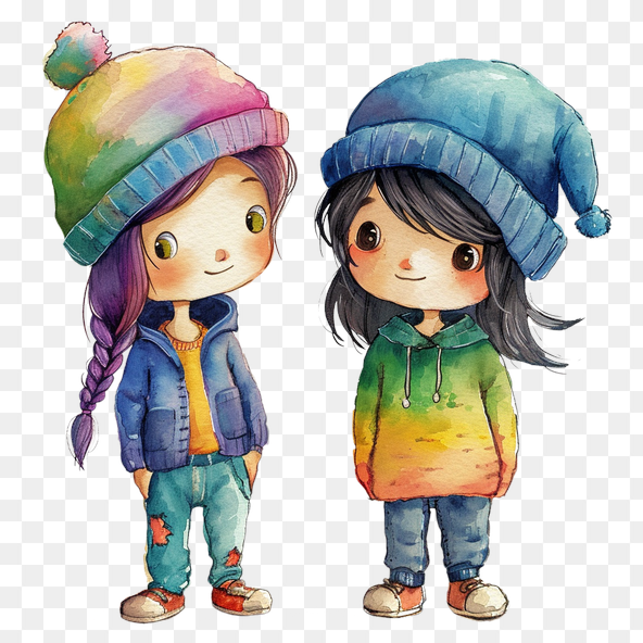 Cute Watercolor Girls Best Friends Clipart